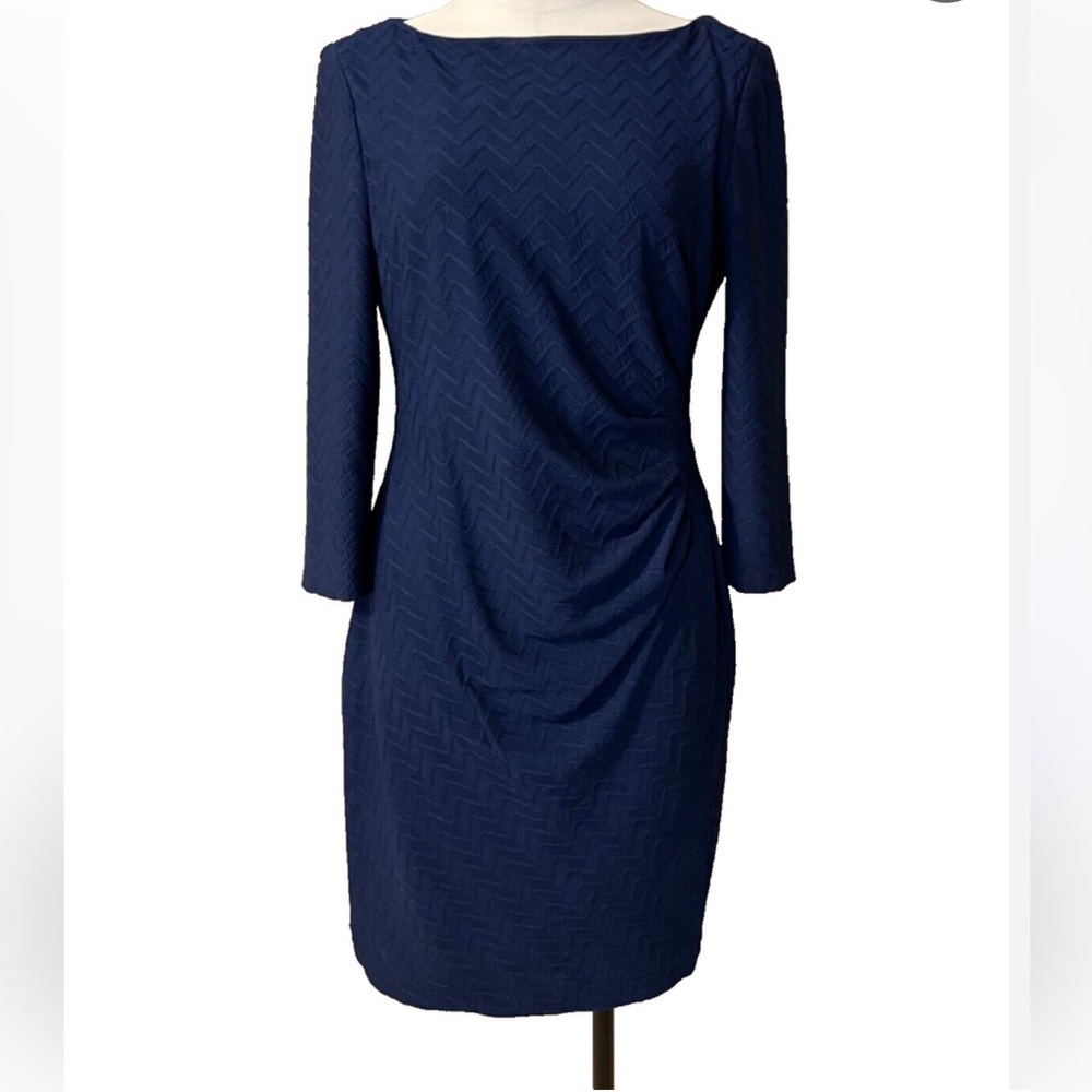 Chaps Navy Long Sleeve Sheath Dress